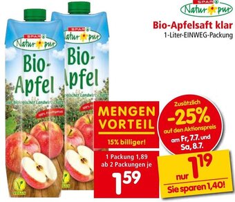 Interspar Natur pur Bio-Apfelsaft klar 1-Liter-EINWEG-Packung Angebot