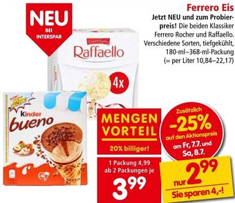Interspar Ferrero Eis 180-ml-368-ml-Packung Angebot