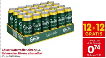 Interspar Gösser Naturradler Zitrone oder Naturradler Zitrone alkoholfrei 0,5-Liter-EINWEG-Dose Angebot
