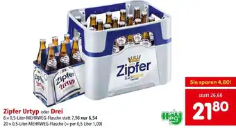 Interspar Zipfer Urtyp oder Drei 6 x 0,5-Liter-MEHRWEG-Flasche statt 7,98 nur 6,54 6 x 0,5-Liter-MEHRWEG-Flasche statt 7,98 nur 6,54 Angebot