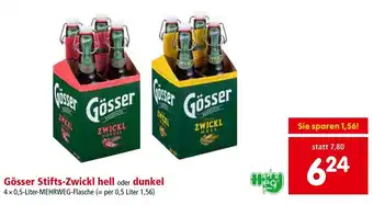 Interspar Gösser Stifts-Zwickl hell oder dunkel 4x0,5-Liter-MEHRWEG-Flasche Angebot