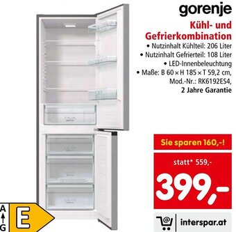 Interspar gorenje Kühl- und Gefrierkombination Angebot