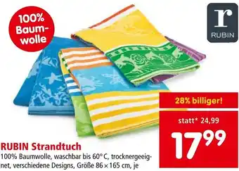 Interspar RUBIN Strandtuch 100% Baumwolle, waschbar bis 60°C, trocknergeeig-net, verschiedene Designs, Größe 86 x 165 cm, je Angebot