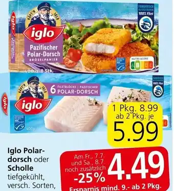 Interspar Iglo Polar-dorsch oder Scholle tiefgekühlt, versch. Sorten, 250-400 g Angebot