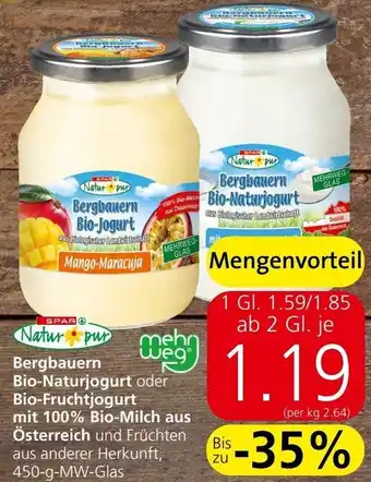 Interspar Bergbauern Bio-Naturjogurt oder Bio-Fruchtjogurt 100% Bio-Milch aus Österreich 450 g Angebot