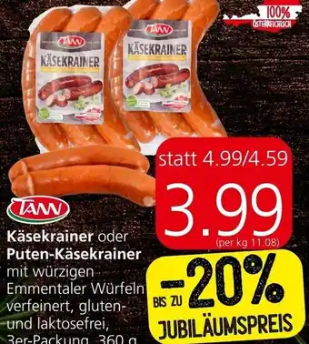 Interspar Käsekrainer oder Puten-Käsekrainer mit würzigen Emmentaler Würfeln verfeinert, gluten-und laktosefrei, 3er-Packung, 360 Angebot