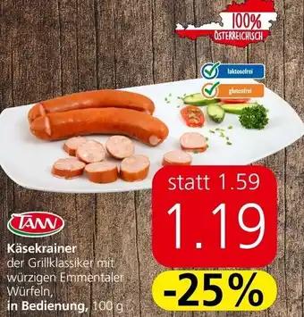Interspar Käsekrainer der Grillklassiker mit würzigen Emmentaler Würfeln, in Bedienung, 100 g Angebot
