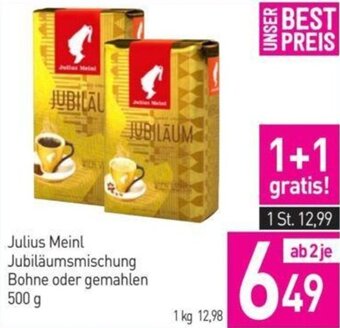 Sutterlüty Julius Meinl Jubiläumsmischung Bohne oder gemahlen 500 g Angebot