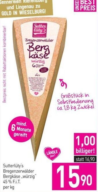 Sutterlüty Sutterlüty's Bregenzerwälder Bergkäse würzig" 45 % F.I.T. per kg Angebot