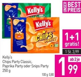 Sutterlüty Kelly's Chips Party Classic, Paprika Party oder Snips Party 250 g Angebot
