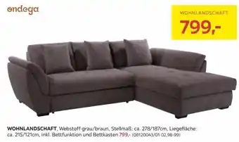 Möbelix WOHNLANDSCHAFT, Webstoff grau/braun, Stellmaß: ca. 278/187cm, Liegefläche: ca. 215/121cm, inkl. Angebot