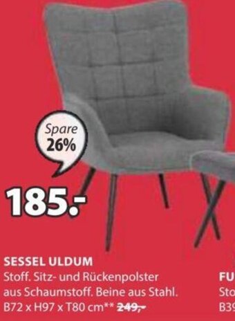 JYSK SESSEL ULDUM Stoff. Sitz- und Rückenpolster aus Schaumstoff. Beine aus Stahl. B72 x H97 x T80 cm Angebot