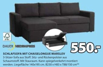 JYSK SCHLAFSOFA MIT CHAISELONGUE MARSLEV B230 x H83 x T88/150 cm Angebot