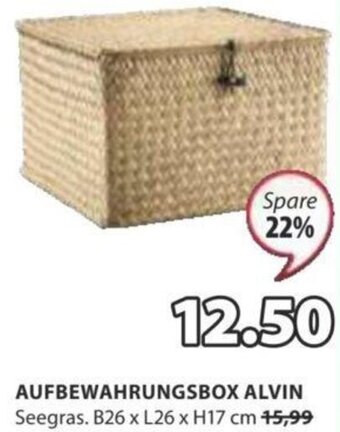 JYSK AUFBEWAHRUNGSBOX ALVIN Seegras. B26 x L26 x H17 cm Angebot