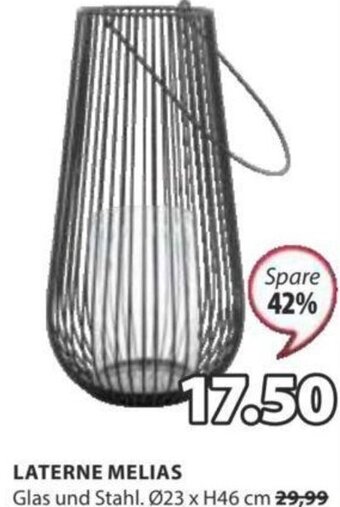JYSK LATERNE MELIAS Glas und Stahl. Ø23 x H46 cm Angebot