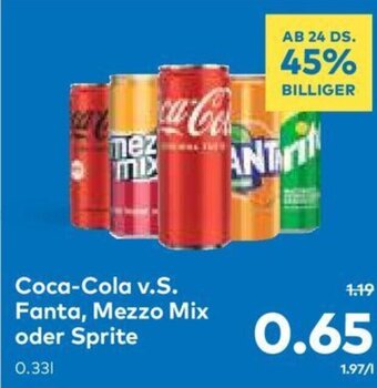 T&G Coca-Cola v.S. Fanta, Mezzo Mix oder Sprite 0.33L Angebot