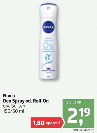 ADEG Nivea Deo Spray Od. Roll-On 150/50 ml Angebot