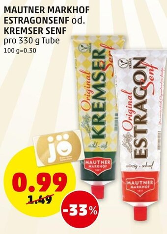 PENNY Mautner Markhof Estragonsenf Od. Kremser Senf 330g Angebot