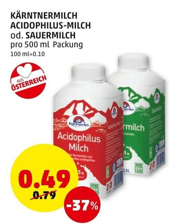PENNY Kärntnermilch Acidophilus-Milch Od. Sauermilch 500 ml Angebot
