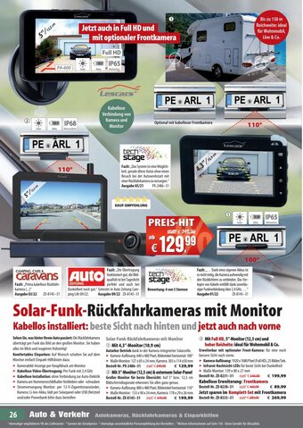 Pearl Solar-Funk-Rückfahrkameras mit Monitor Angebot