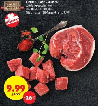 PENNY RINDSGULASCHFLEISCH würfelig geschnitten od. im Stück, pro Kilo Angebot