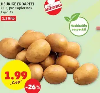 PENNY HEURIGE ERDÄPFEL Kl. II, pro Papiersack 1,5 Kilo Angebot