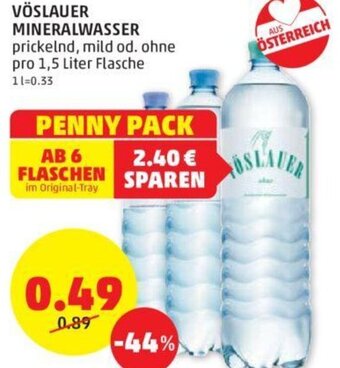 PENNY VÖSLAUER MINERALWASSER prickelnd, mild od. ohne pro 1,5 Liter Flasche Angebot