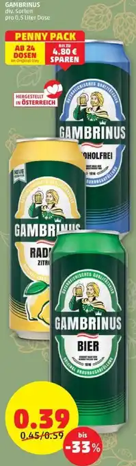 PENNY GAMBRINUS div. Sorten pro 0,5 Liter Dose Angebot