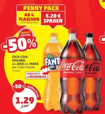 PENNY COCA-COLA ORIGINAL od. ZERO od. FANTA pro 2 Liter Flasche 11=0.65 Angebot