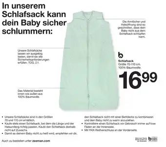 Zeeman Schlafsack Größe 70-110 cm. 100% Baumwolle. Angebot