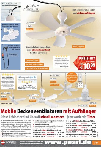 Pearl Mobile Deckenventilatoren mit Aufhänger Angebot
