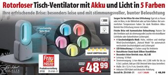 Pearl Rotorloser Tisch-Ventilator mit Akku und Licht in 5 Farben Angebot