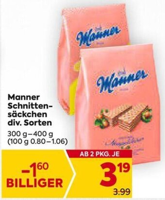 Billa Manner Schnitten-säckchen div. Sorten 300 g- 400 g Angebot