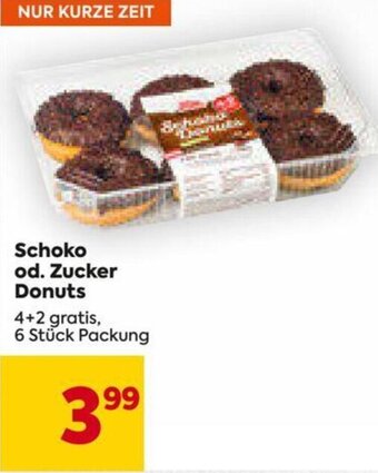 Billa Schoko od. Zucker Donuts 4+2 gratis, 6 Stück Packung Angebot