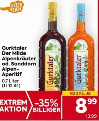 Billa Gurktaler Der Milde Alpenkräuter od. Sanddorn Alpen-Aperitif 0,7 Liter Angebot