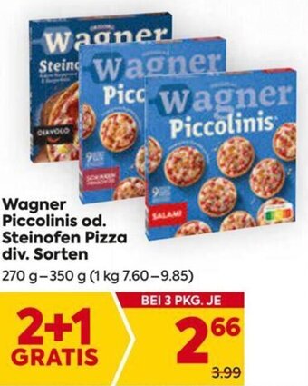 Billa Wagner Piccolinis od. Steinofen Pizza div. Sorten 270 g- 350 g Angebot