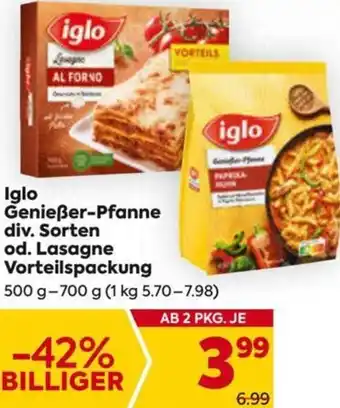 Billa Iglo Genießer-Pfanne div. Sorten od. Lasagne Vorteilspackung 500 g-700 g Angebot