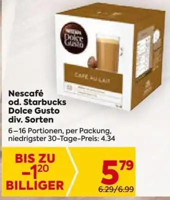 Billa Nescafé od. Starbucks Dolce Gusto div. Sorten 6-16 Portionen, per Packung Angebot