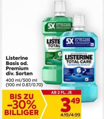 Billa Listerine Basis od. Premium div. Sorten 400 ml/500 ml Angebot