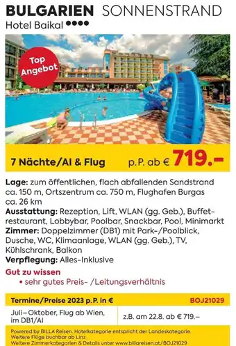 ADEG BULGARIEN SONNENSTRAND Hotel Baikal 7 Nächte/Al & Flug Angebot