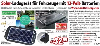 Pearl Solar-Ladegerät für Fahrzeuge mit 12-Volt-Batterien Angebot