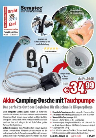 Pearl Akku-Camping-Dusche mit Tauchpumpe Angebot