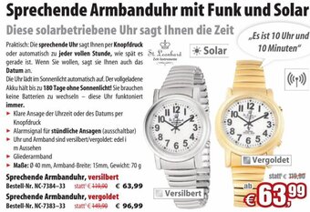 Pearl Sprechende Armbanduhr mit Funk und Solar Angebot