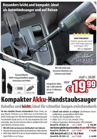 Pearl Kompakter Akku-Handstaubsauger Angebot