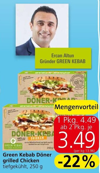 Spar Green Kebab Döner grilled Chicken tiefgekühlt, 250 g Angebot