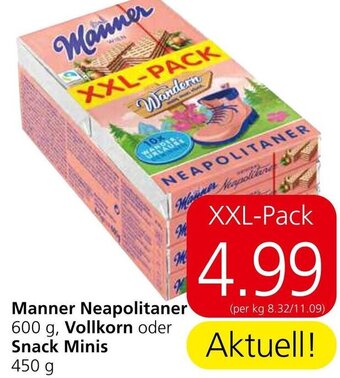 Spar Manner Neapolitaner 600 g, Vollkorn oder Snack Minis 450 g Angebot