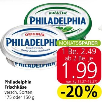 Spar Philadelphia Frischkäse versch. Sorten, 175 oder 150 g Angebot