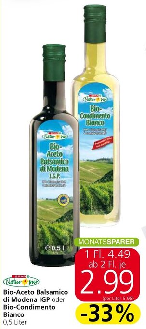 Spar Bio-Aceto Balsamico di Modena IGP oder Bio-Condimento Bianco 0,5 Liter Angebot