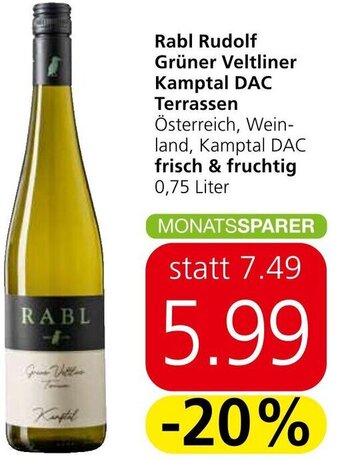 Spar Rabl Rudolf Grüner Veltliner Kamptal DAC Terrassen Österreich, Wein-land, Kamptal DAC frisch & fruchtig 0,75 Liter Angebot