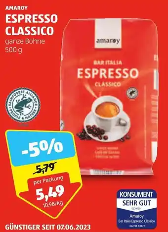 Hofer AMAROY ESPRESSO CLASSICO ganze Bohne 500 g Angebot
